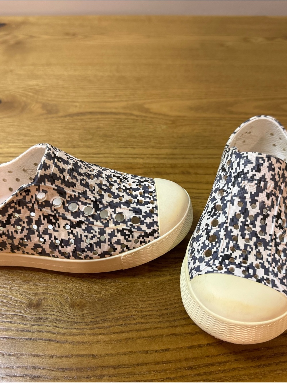 Native Shoes Kids Pixel Camo Slip-On Sneakers in Black, White & Cream 9C